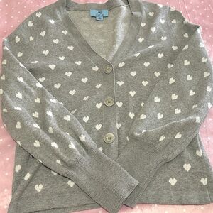 CeCe Heart Print Cardigan Sweater